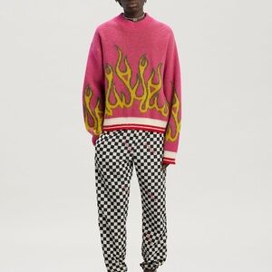 Palm Angels Wool Burning Crewneck Sweater 'Fuchsia/Yellow' size XL